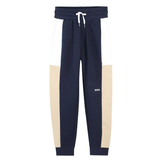 Navy - Front - Boss Childrens-Kids Colour Block Jogging Bottoms