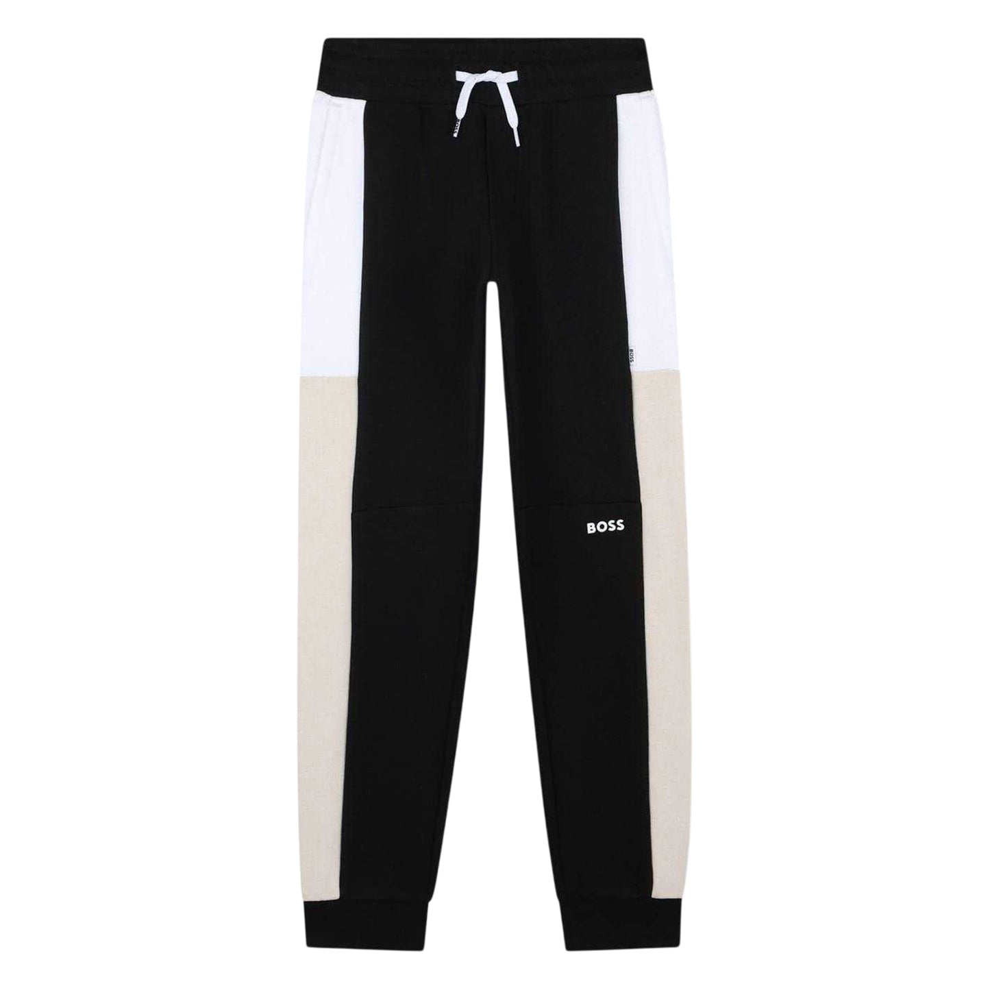 Black - Front - Boss Childrens-Kids Colour Block Jogging Bottoms