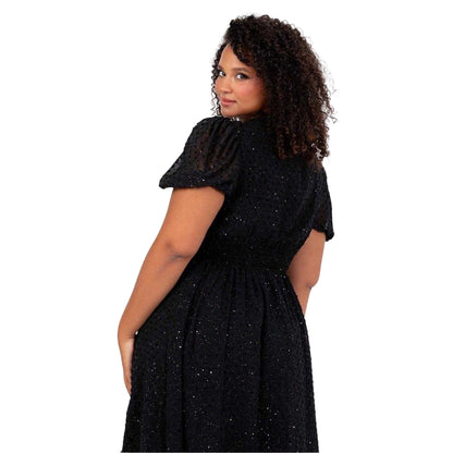 Black - Back - Lovedrobe Womens-Ladies V Neck Party Midi Dress