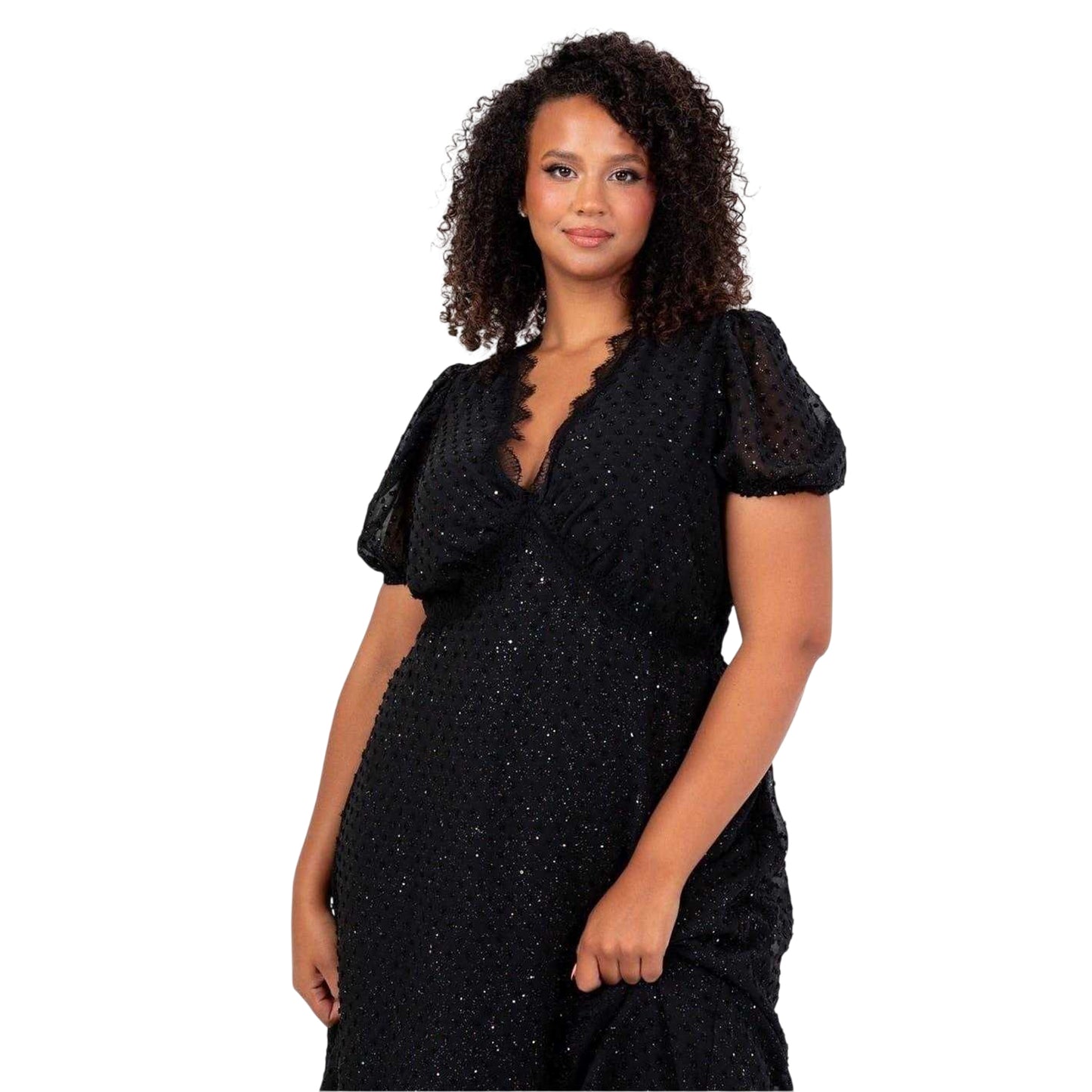 Black - Side - Lovedrobe Womens-Ladies V Neck Party Midi Dress