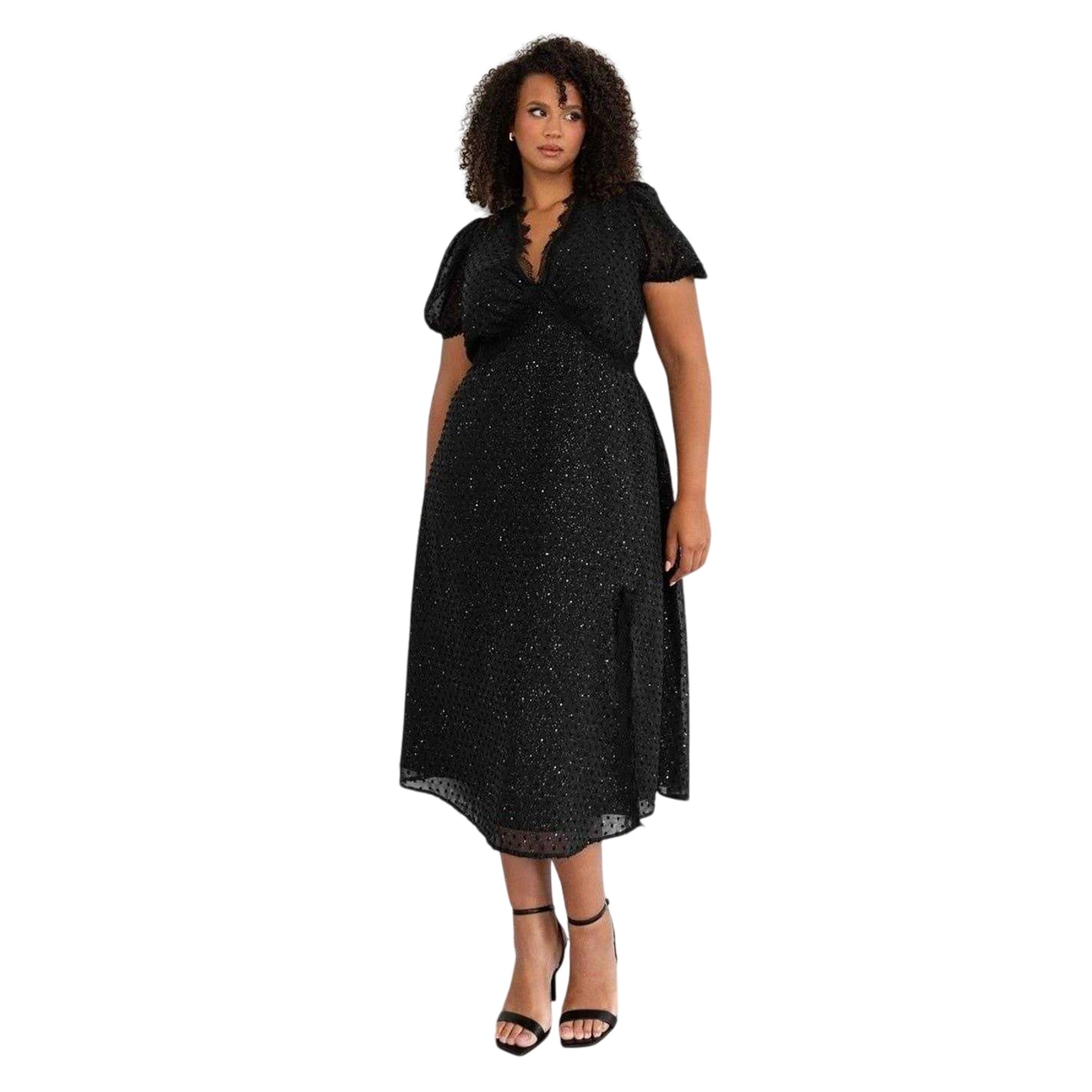 Black - Lifestyle - Lovedrobe Womens-Ladies V Neck Party Midi Dress