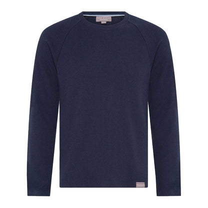 Navy - Back - Ted Baker Mens Lettering Crew Neck Regular Long Pyjama Set