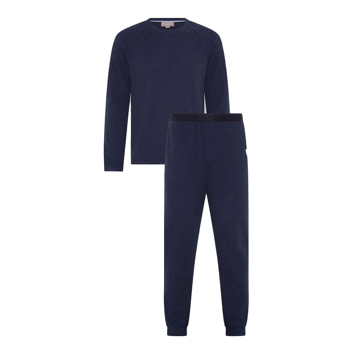 Navy - Front - Ted Baker Mens Lettering Crew Neck Regular Long Pyjama Set