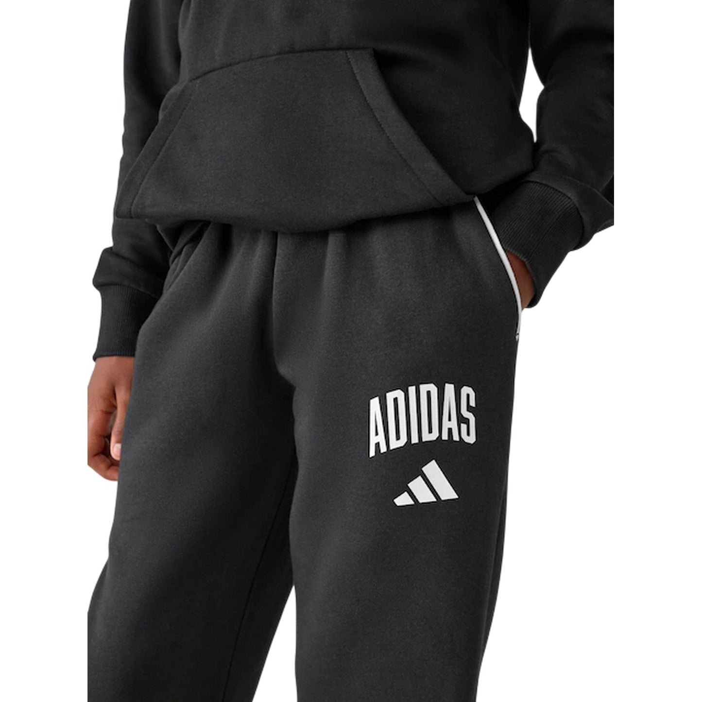 Black-White - Side - Adidas Childrens-Kids Collegiate Straight Leg Jogging Bottoms
