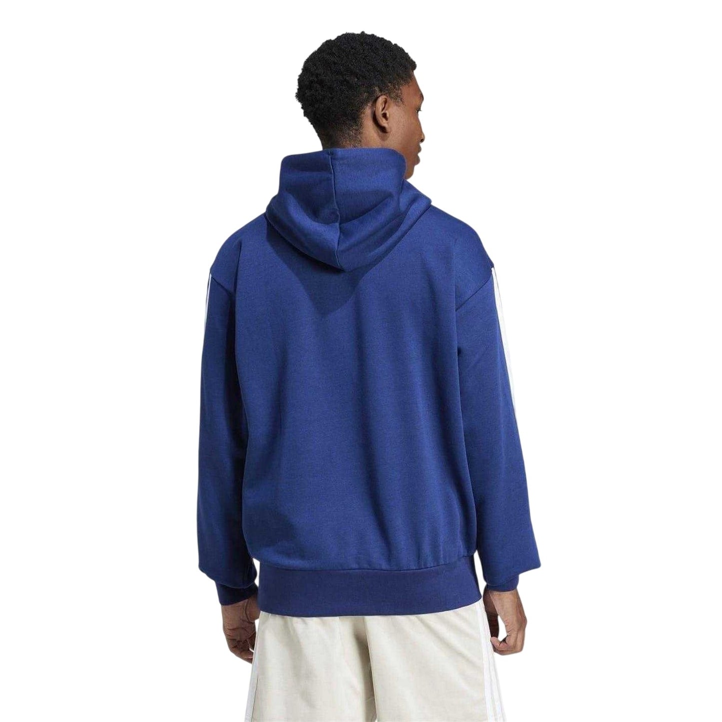Dark Grey-Black - Back - Adidas Mens Essentials 3 Stripes Fleece Logo Hoodie