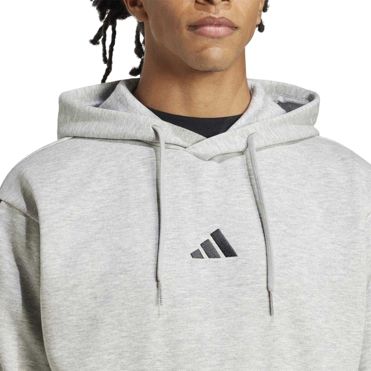 Navy-White - Side - Adidas Mens Essentials 3 Stripes Fleece Logo Hoodie
