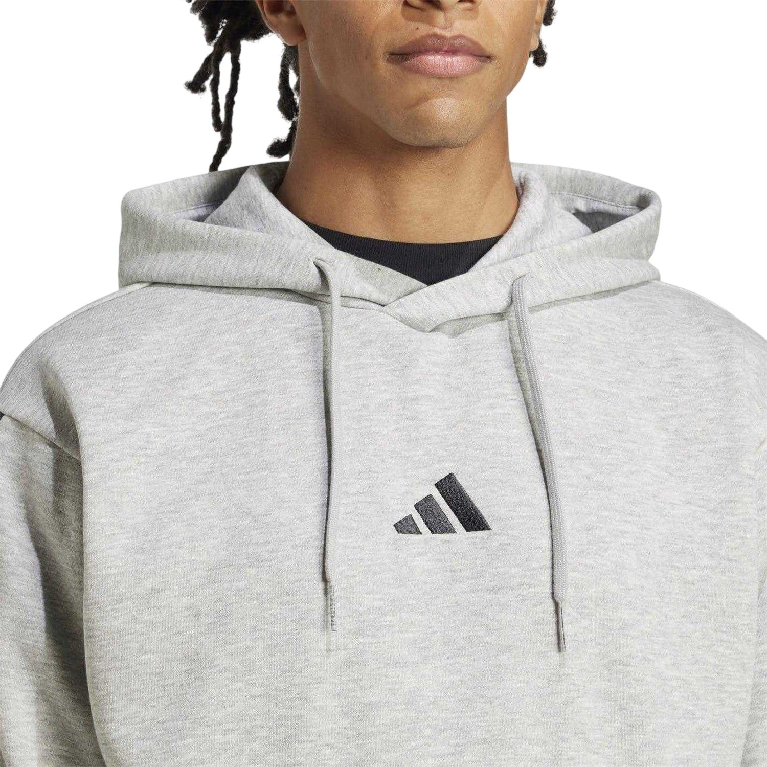 Navy-White - Side - Adidas Mens Essentials 3 Stripes Fleece Logo Hoodie