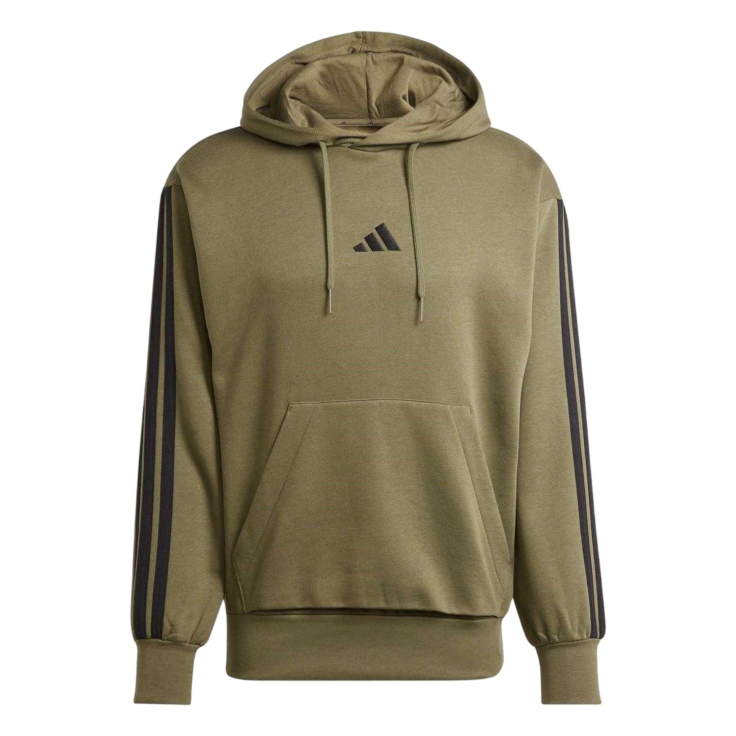 Olive Strata - Front - Adidas Mens Essentials 3 Stripes Fleece Logo Hoodie