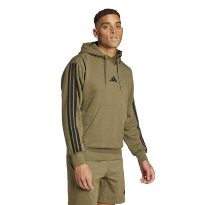 Olive Strata - Lifestyle - Adidas Mens Essentials 3 Stripes Fleece Logo Hoodie