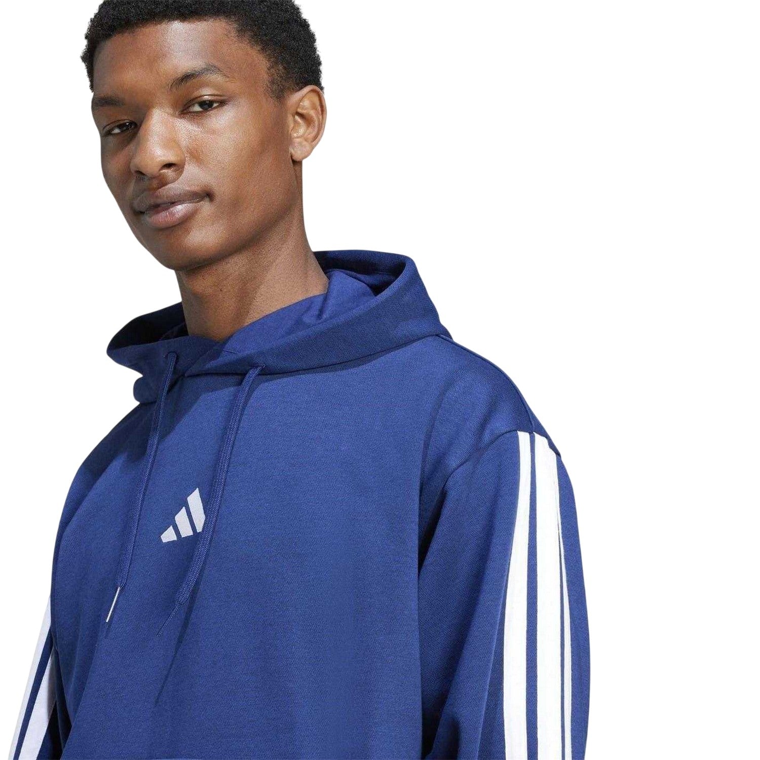 Dark Grey-Black - Side - Adidas Mens Essentials 3 Stripes Fleece Logo Hoodie