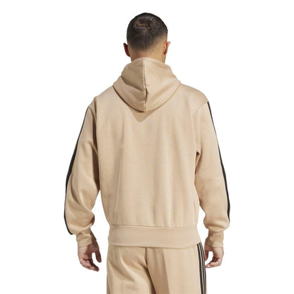 Sandstone - Side - Adidas Mens Essentials 3 Stripes Fleece Logo Hoodie