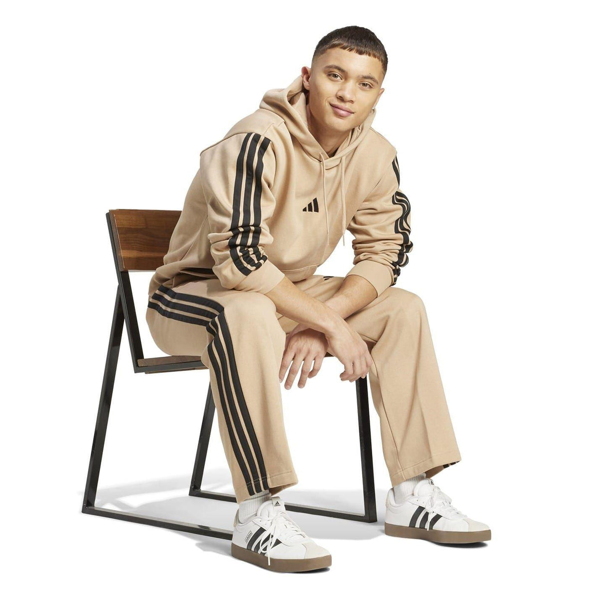 Sandstone - Lifestyle - Adidas Mens Essentials 3 Stripes Fleece Logo Hoodie