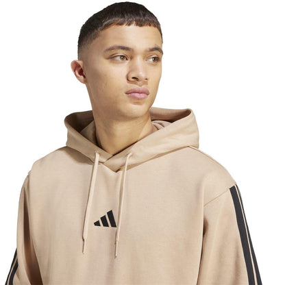 Sandstone - Pack Shot - Adidas Mens Essentials 3 Stripes Fleece Logo Hoodie