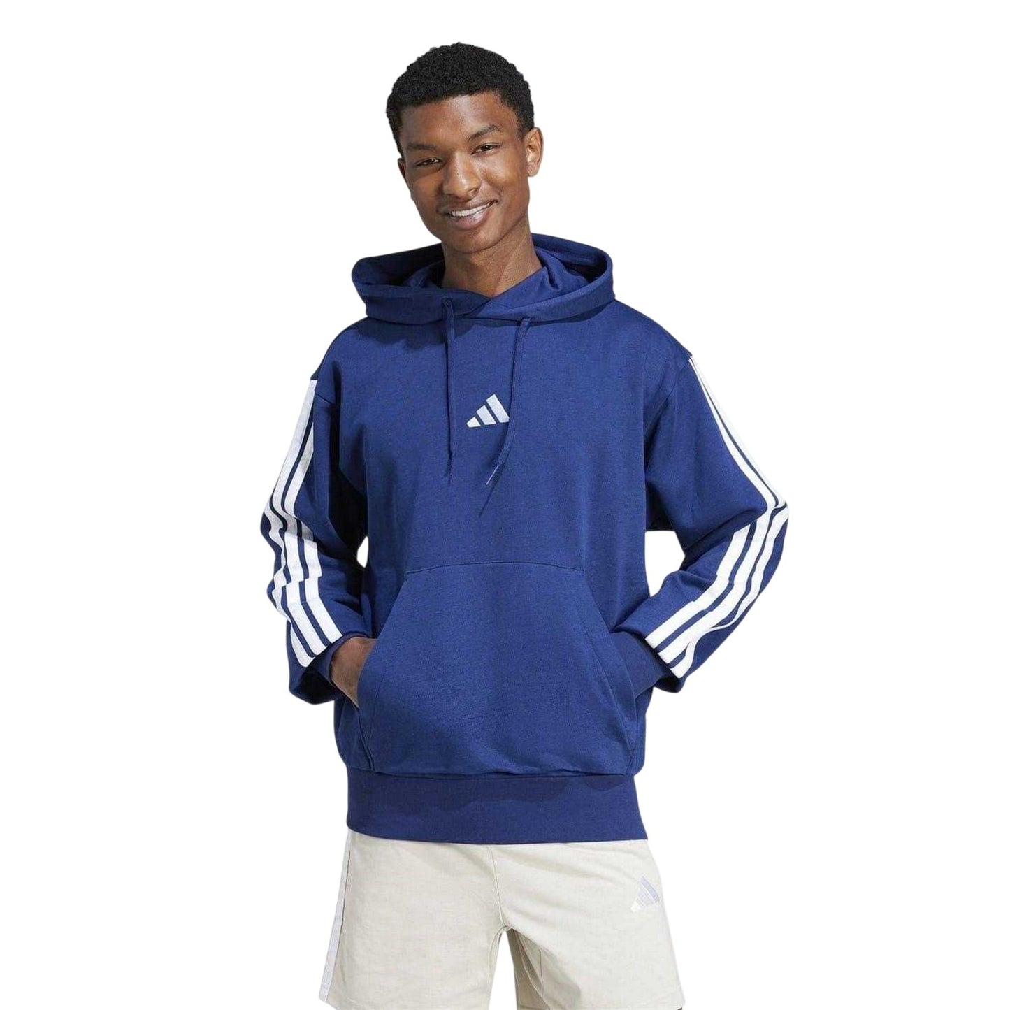 Dark Grey-Black - Lifestyle - Adidas Mens Essentials 3 Stripes Fleece Logo Hoodie
