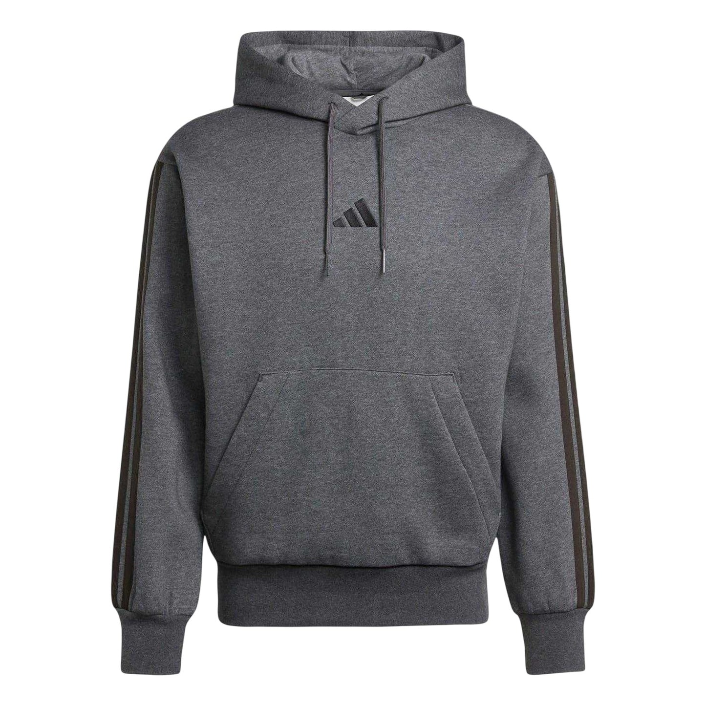 Medium Grey-Black - Front - Adidas Mens Essentials 3 Stripes Fleece Logo Hoodie