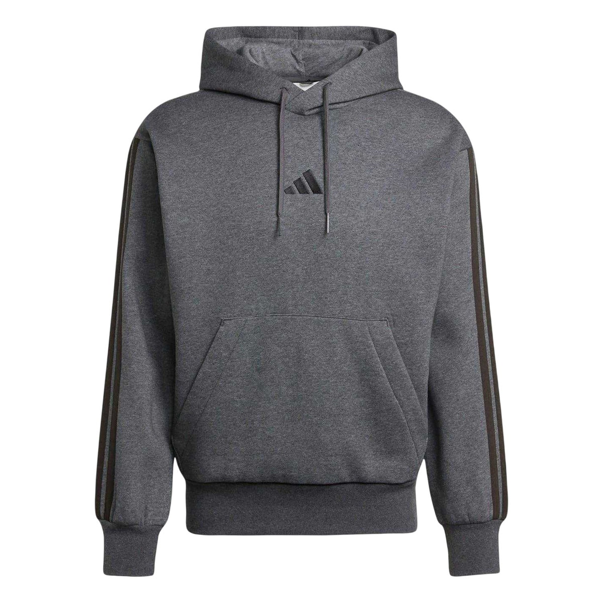 Medium Grey-Black - Front - Adidas Mens Essentials 3 Stripes Fleece Logo Hoodie