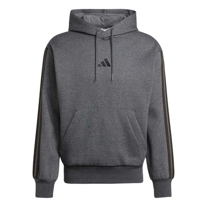 Medium Grey-Black - Front - Adidas Mens Essentials 3 Stripes Fleece Logo Hoodie