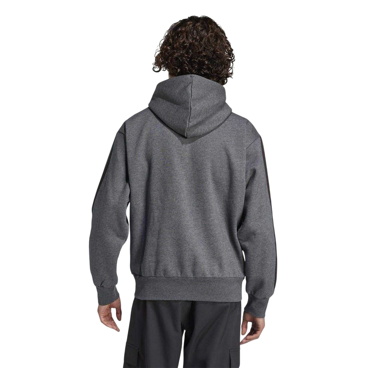 Medium Grey-Black - Back - Adidas Mens Essentials 3 Stripes Fleece Logo Hoodie