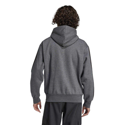 Medium Grey-Black - Back - Adidas Mens Essentials 3 Stripes Fleece Logo Hoodie
