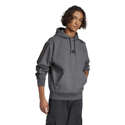 Medium Grey-Black - Lifestyle - Adidas Mens Essentials 3 Stripes Fleece Logo Hoodie
