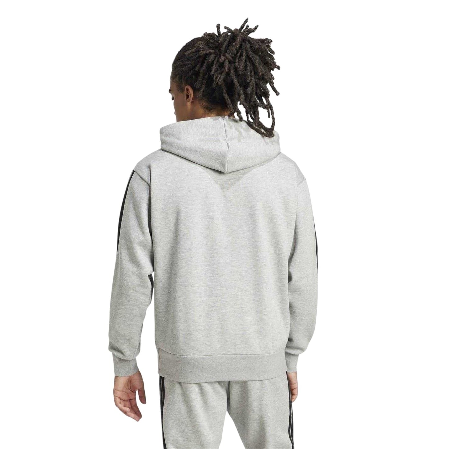 Navy-White - Back - Adidas Mens Essentials 3 Stripes Fleece Logo Hoodie