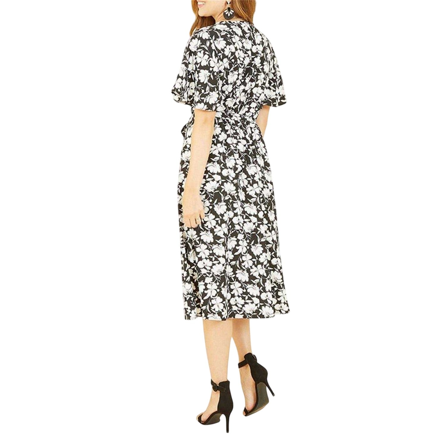 Black - Back - Yumi Womens-Ladies V Neck Wrap Dress