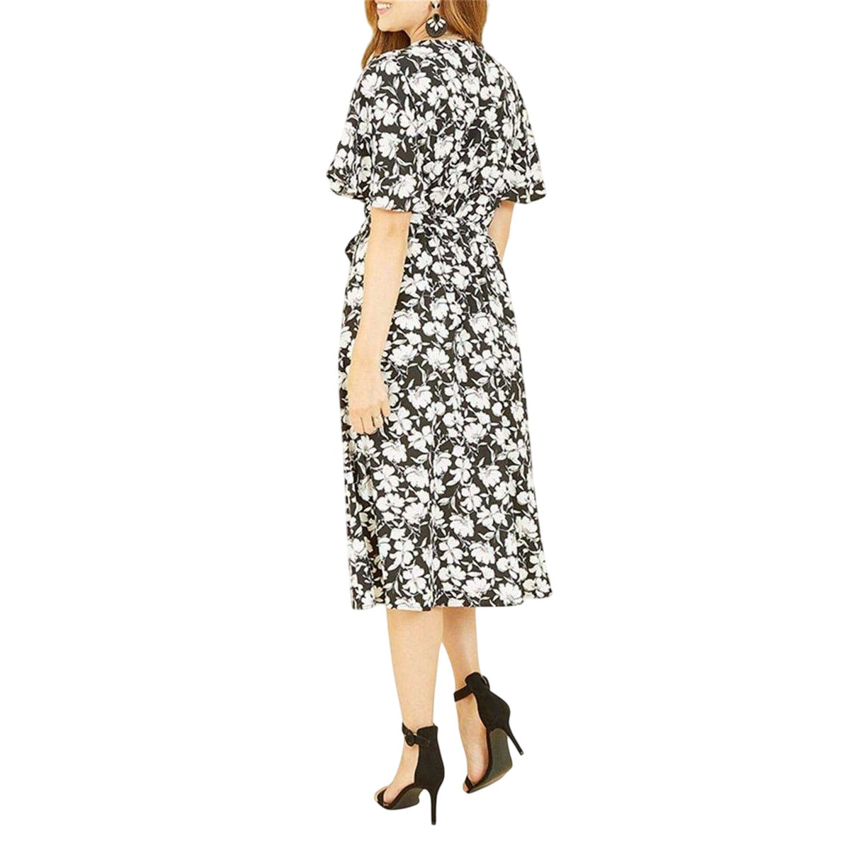 Black - Back - Yumi Womens-Ladies V Neck Wrap Dress