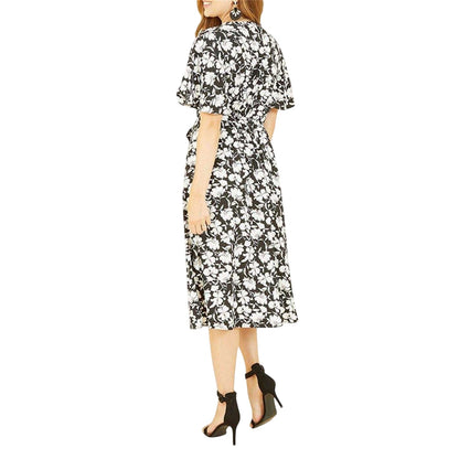 Black - Back - Yumi Womens-Ladies V Neck Wrap Dress