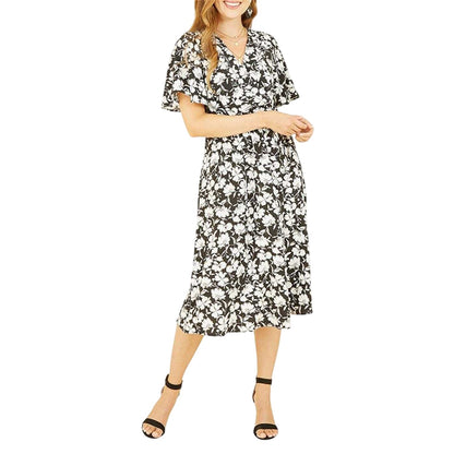 Black - Lifestyle - Yumi Womens-Ladies V Neck Wrap Dress