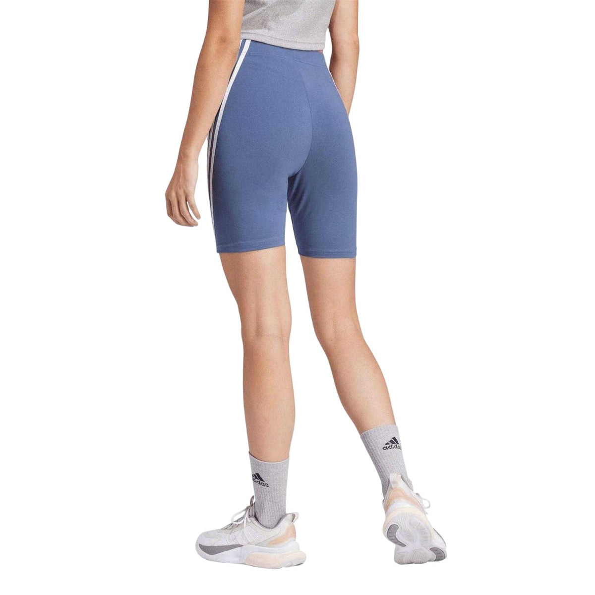 Blue - Back - Adidas Womens-Ladies 3 Stripes Logo Tight Shorts