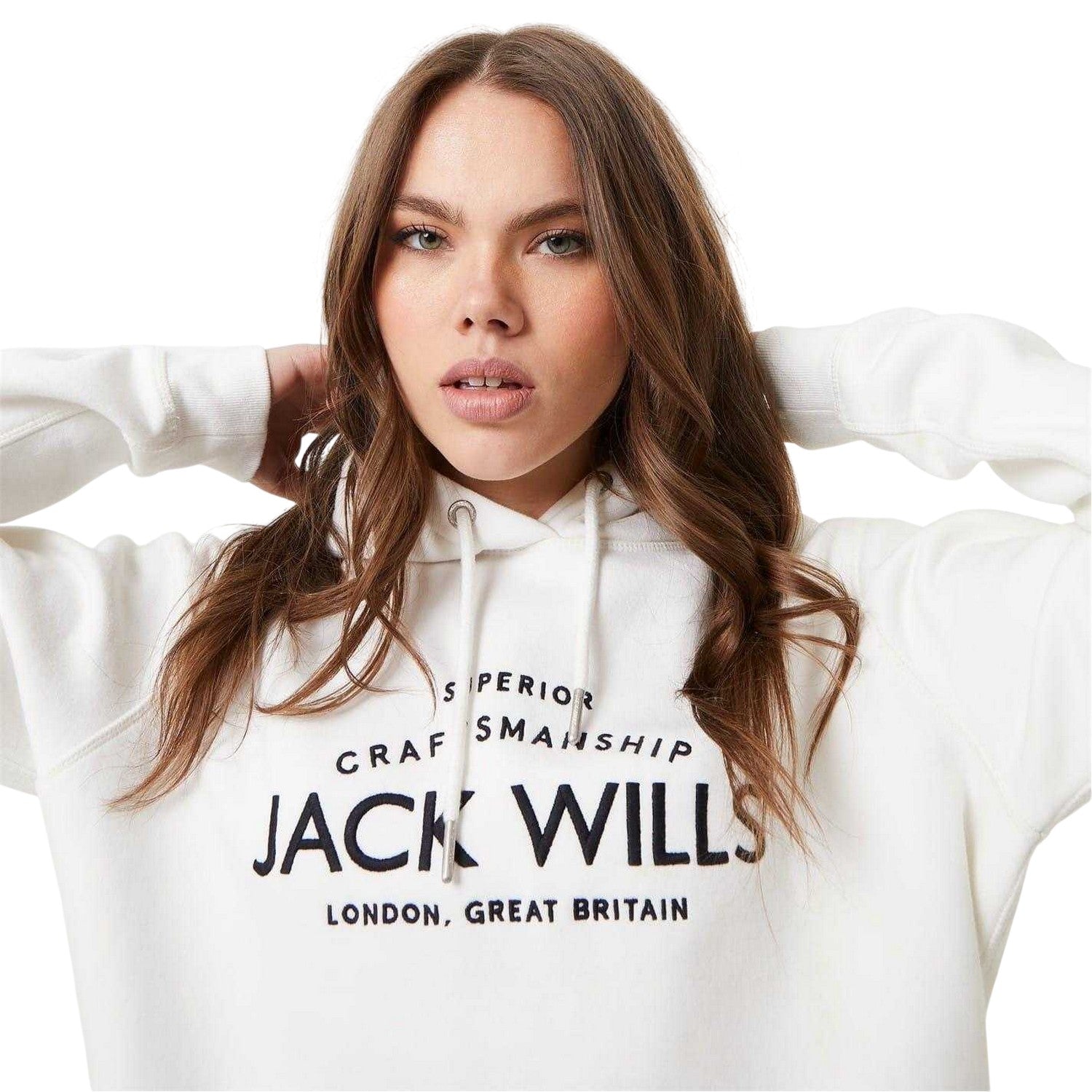 Vintage White - Side - Jack Wills Womens-Ladies Graphic Logo Hoodie