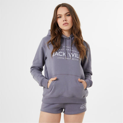Grey Blue - Front - Jack Wills Womens-Ladies Graphic Logo Hoodie