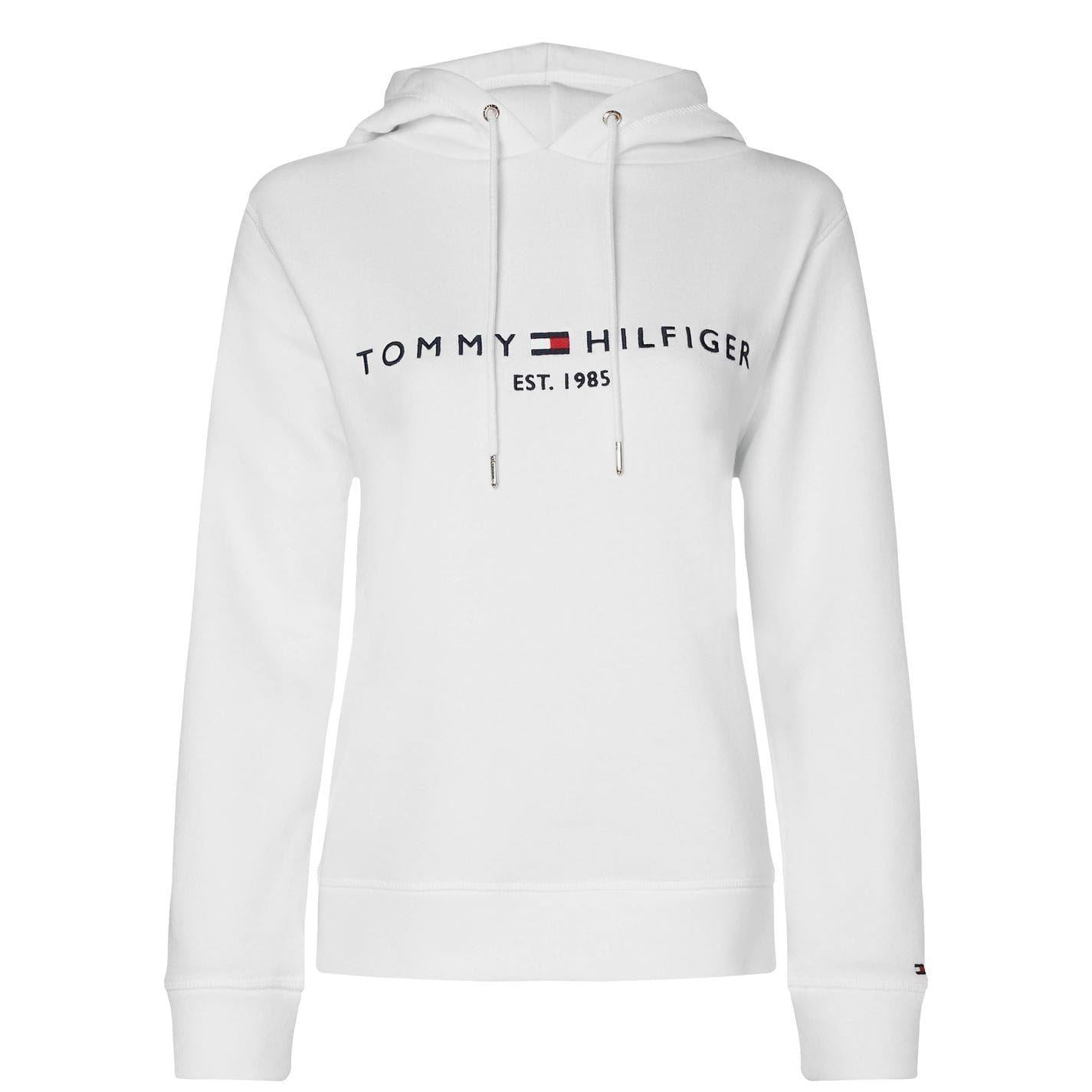 White - Front - Tommy Hilfiger Womens-Ladies Essential Embroidered Logo Hoodie