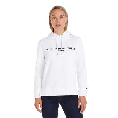 White - Side - Tommy Hilfiger Womens-Ladies Essential Embroidered Logo Hoodie