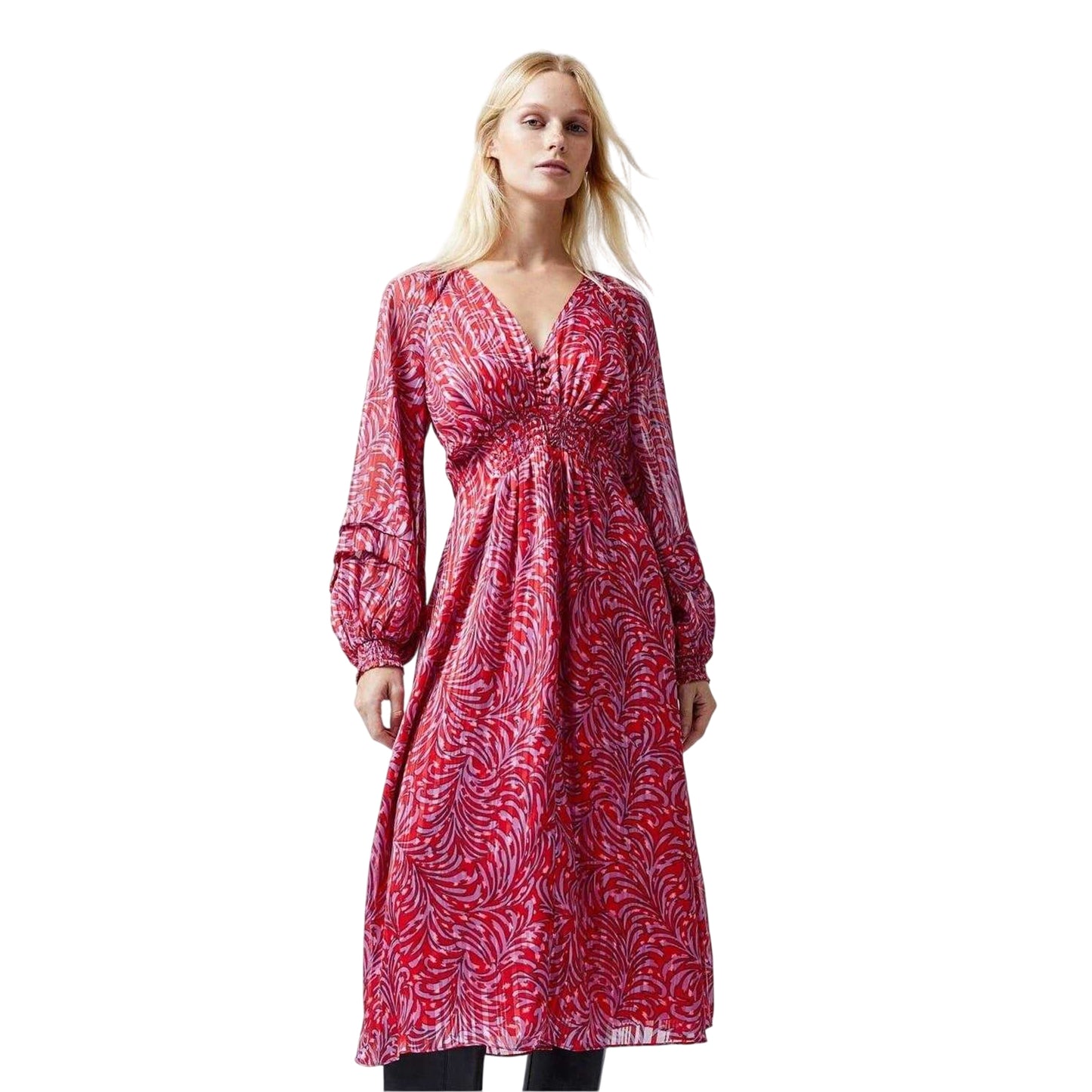 Scarlet Red - Side - French Connection Womens-Ladies V Neck Midi Dress
