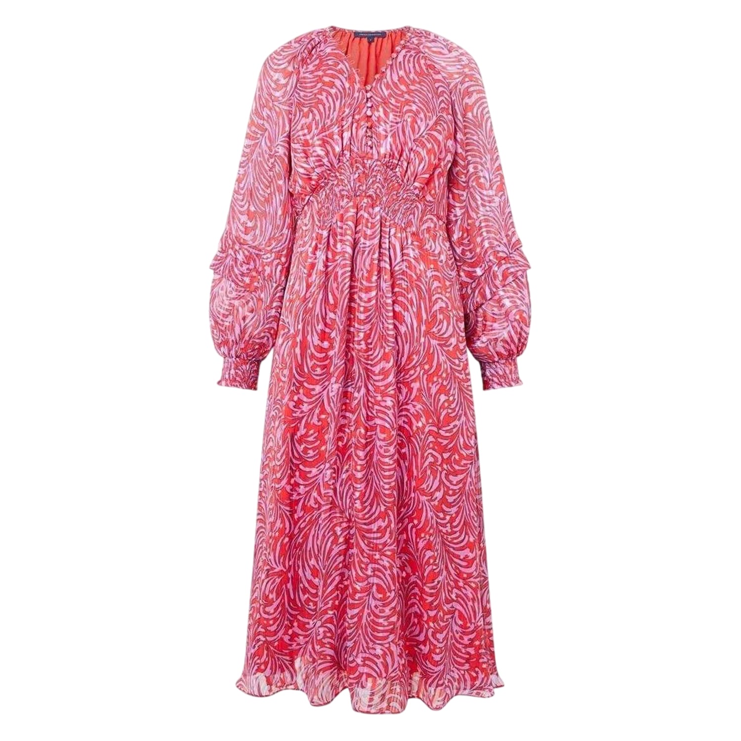 Scarlet Red - Front - French Connection Womens-Ladies V Neck Midi Dress