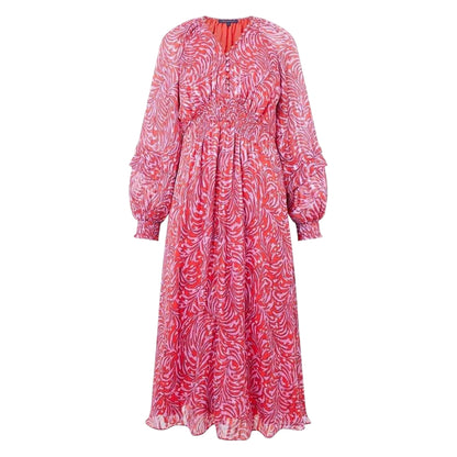 Scarlet Red - Front - French Connection Womens-Ladies V Neck Midi Dress