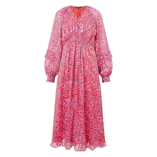 Scarlet Red - Front - French Connection Womens-Ladies V Neck Midi Dress
