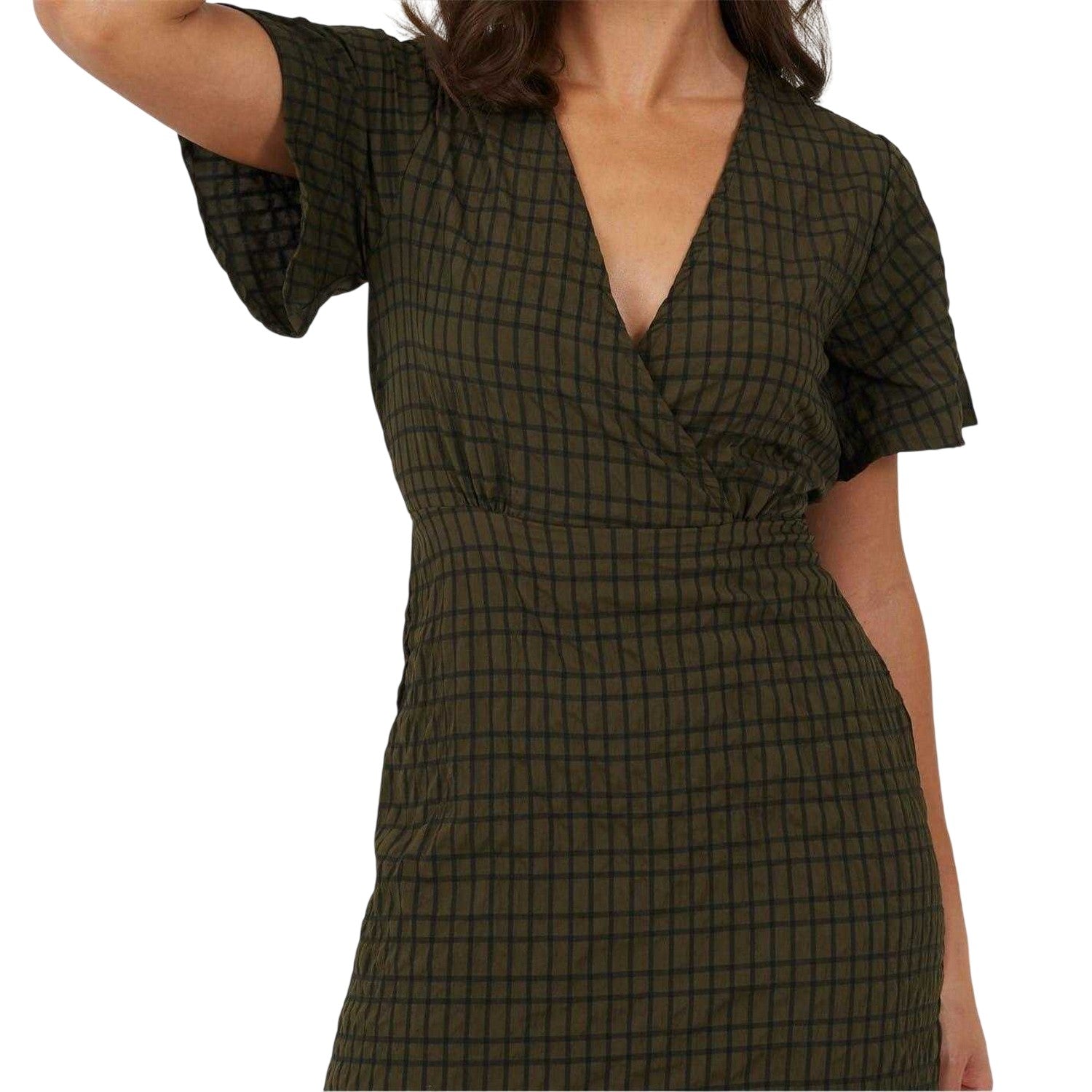 Khaki-Black - Side - Brave Soul Womens-Ladies Tie Back Short-Sleeved Midi Dress