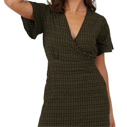 Khaki-Black - Side - Brave Soul Womens-Ladies Tie Back Short-Sleeved Midi Dress