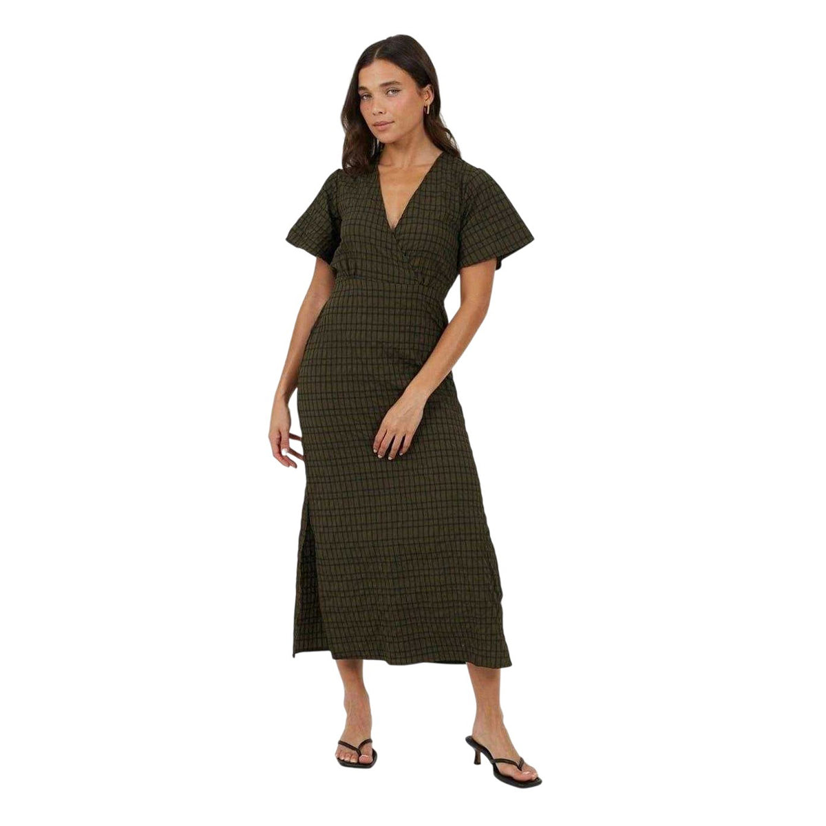 Khaki-Black - Lifestyle - Brave Soul Womens-Ladies Tie Back Short-Sleeved Midi Dress