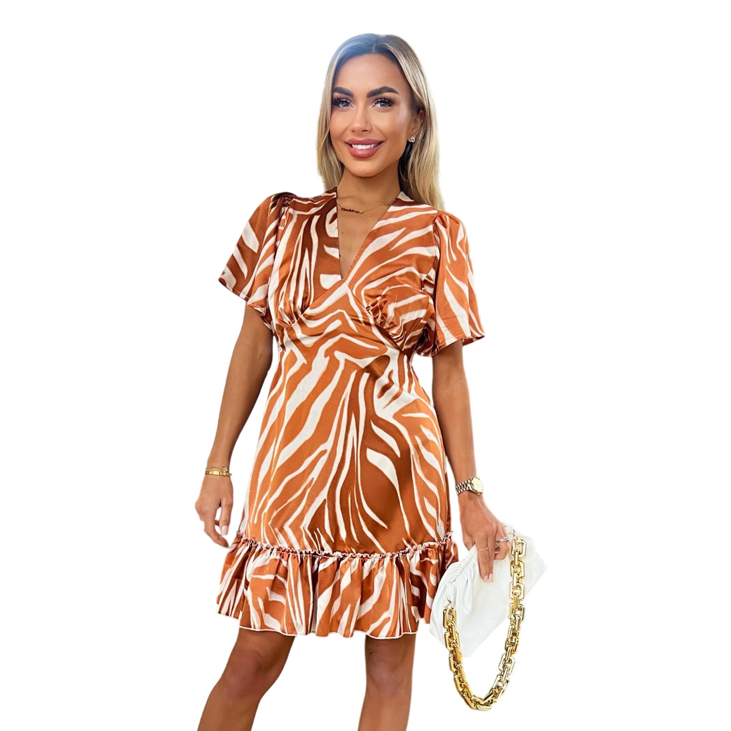 Rust - Side - AX Paris Womens-Ladies Polyester V Neck Mini Dress