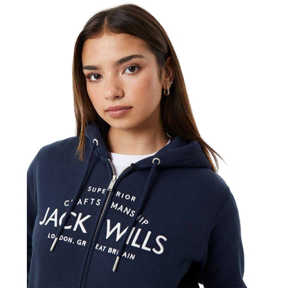 Navy - Side - Jack Wills Womens-Ladies Hunston Logo Full Zip Hoodie