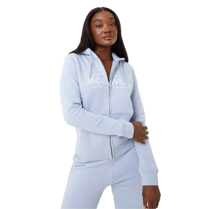 Soft Blue - Front - Jack Wills Womens-Ladies Hunston Logo Full Zip Hoodie