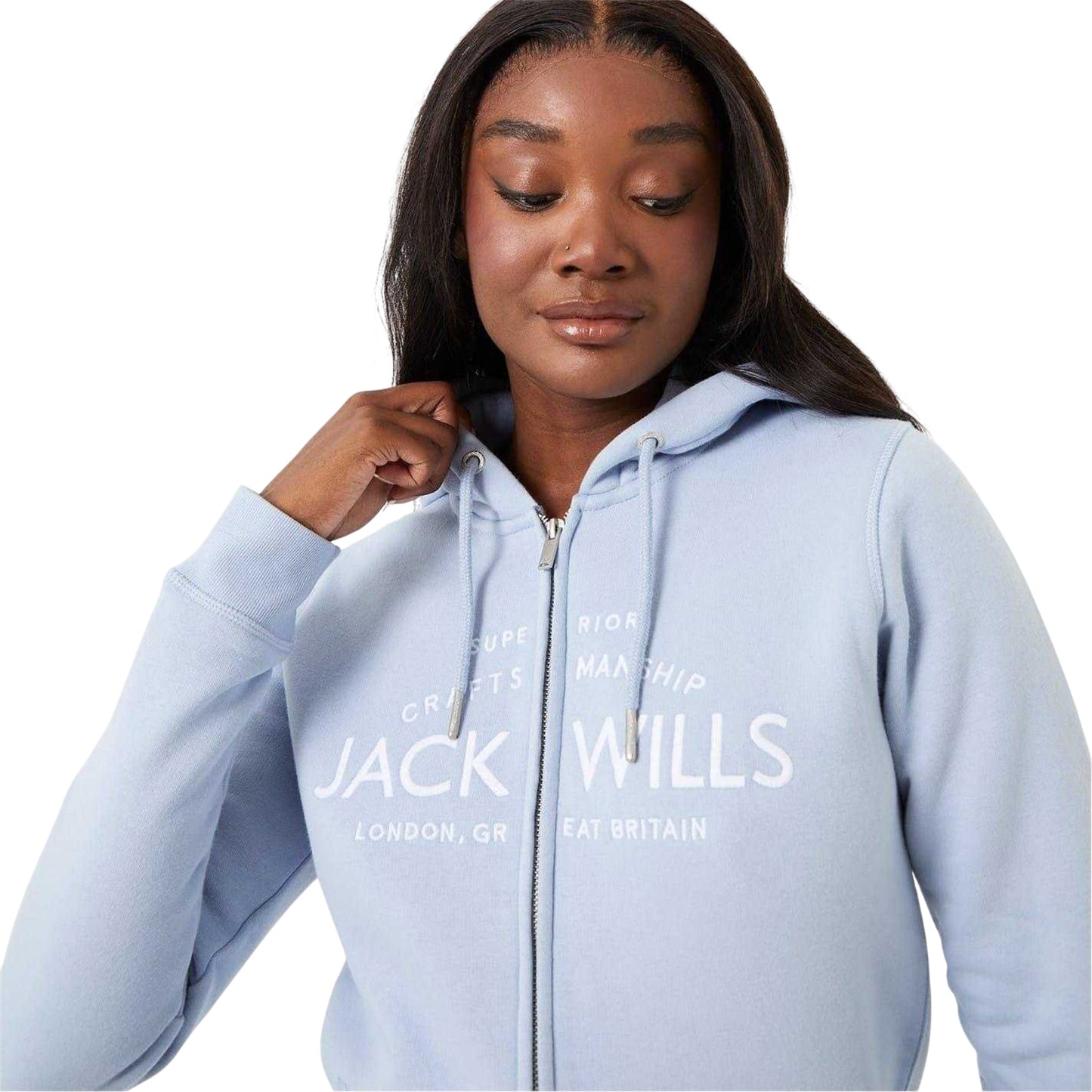 Soft Blue - Side - Jack Wills Womens-Ladies Hunston Logo Full Zip Hoodie
