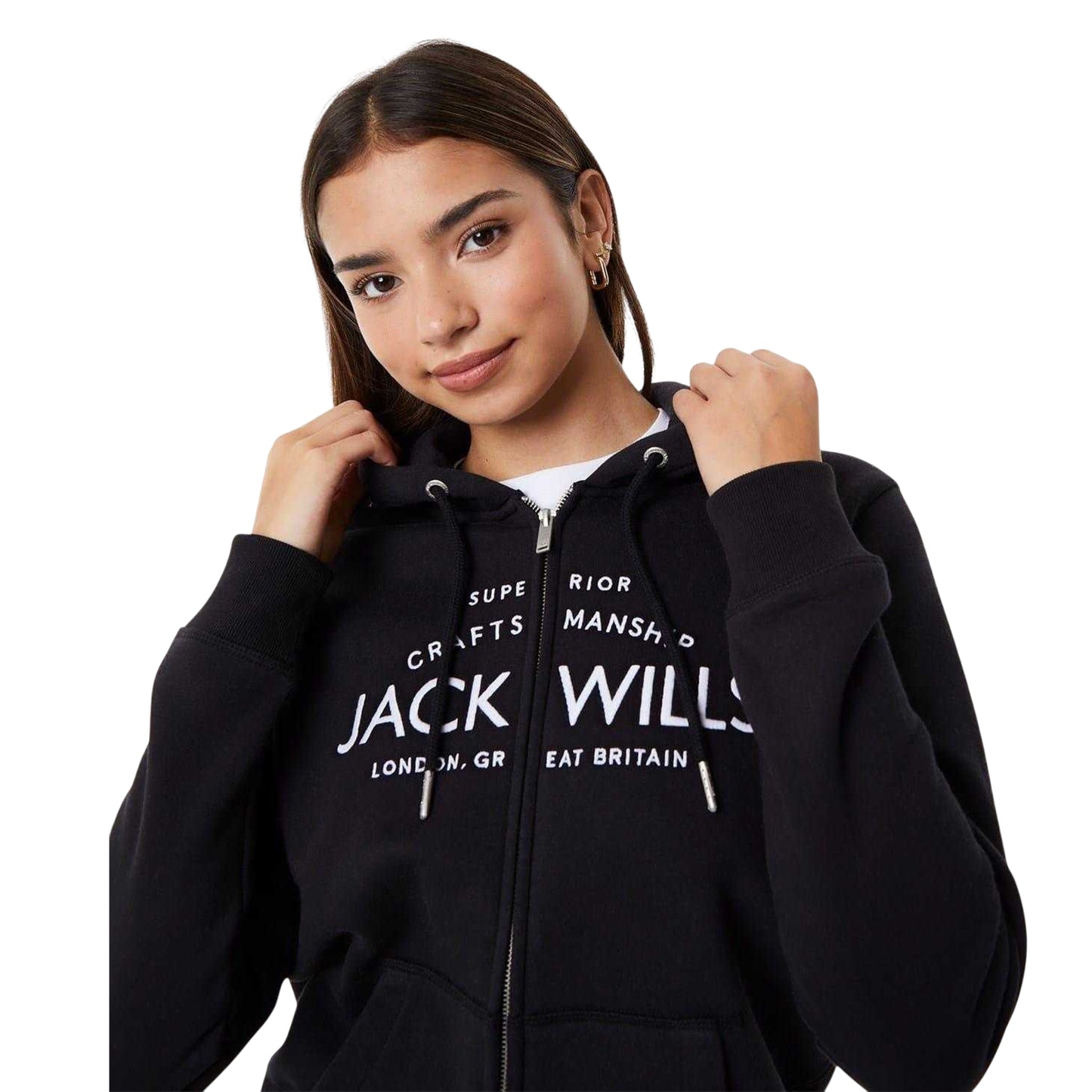 Black - Side - Jack Wills Womens-Ladies Hunston Logo Full Zip Hoodie