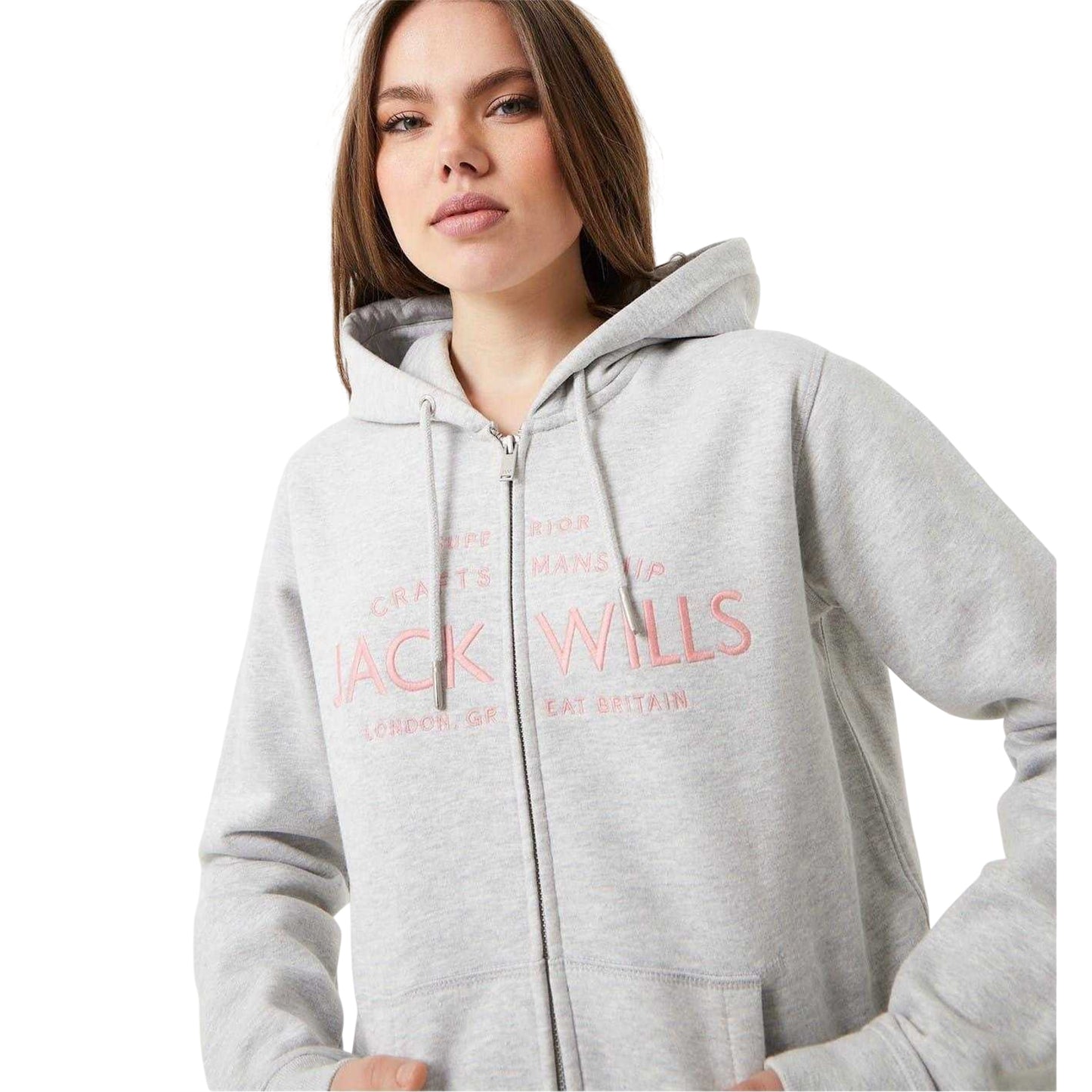 Grey Marl - Side - Jack Wills Womens-Ladies Hunston Logo Full Zip Hoodie