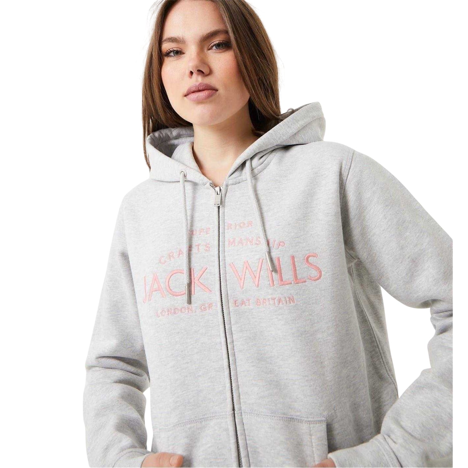 Grey Marl - Side - Jack Wills Womens-Ladies Hunston Logo Full Zip Hoodie