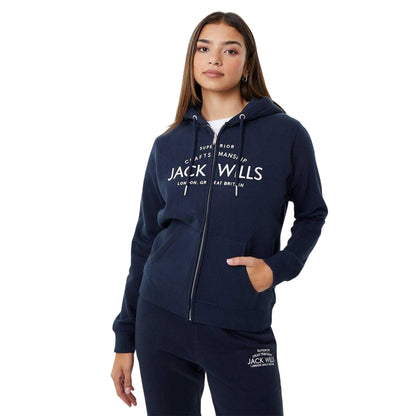Navy - Front - Jack Wills Womens-Ladies Hunston Logo Full Zip Hoodie