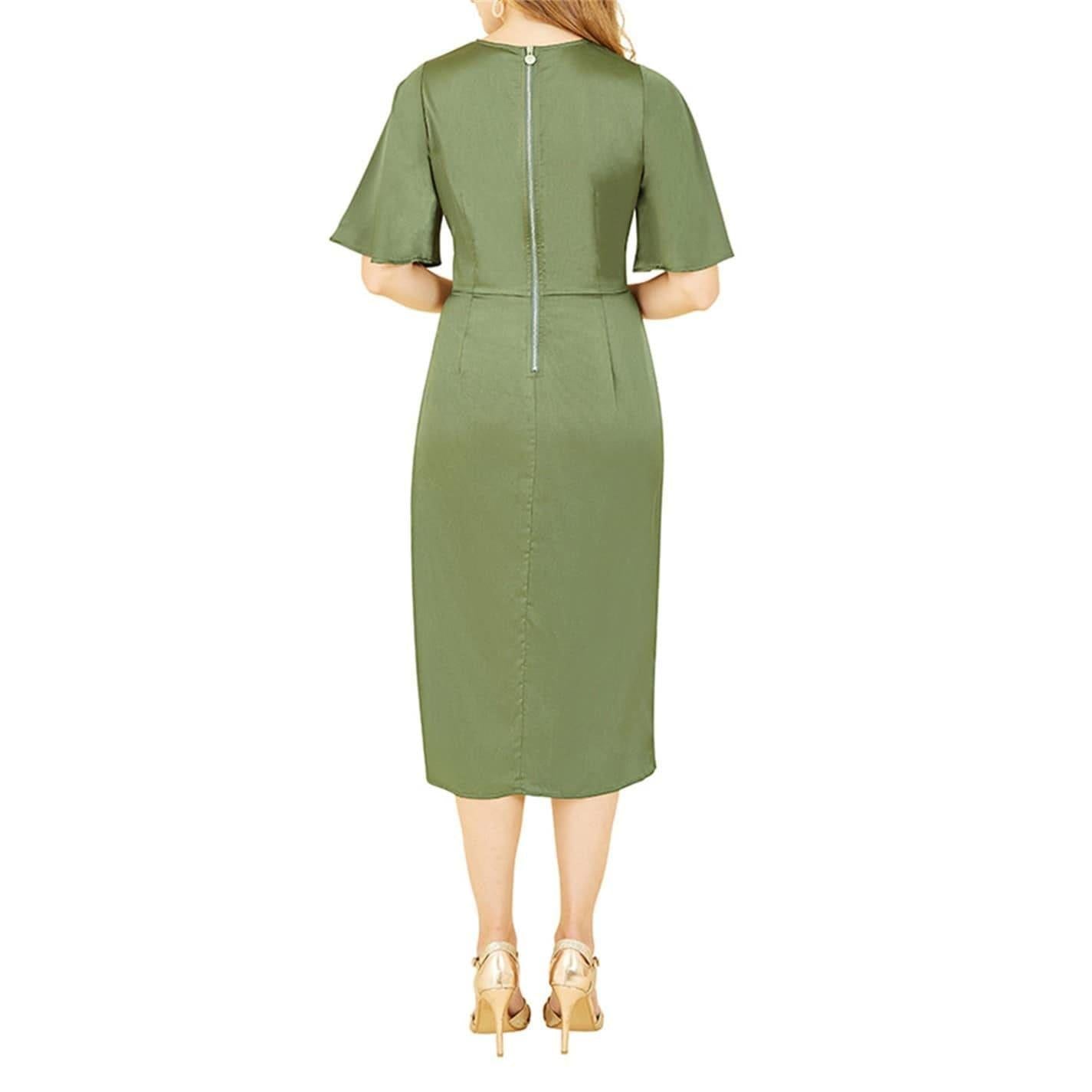 Green - Back - Yumi Womens-Ladies Tie Detail Wrap Dress
